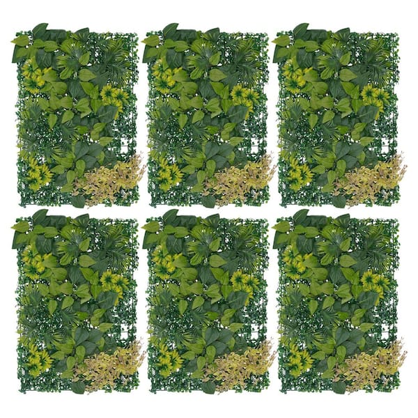 YIYIBYUS Green 23 .6 in. x 15.7 in. Artificial Boxwood Plants Wall Panel Melongrass Hedge Backdrop Decor 6Pcs