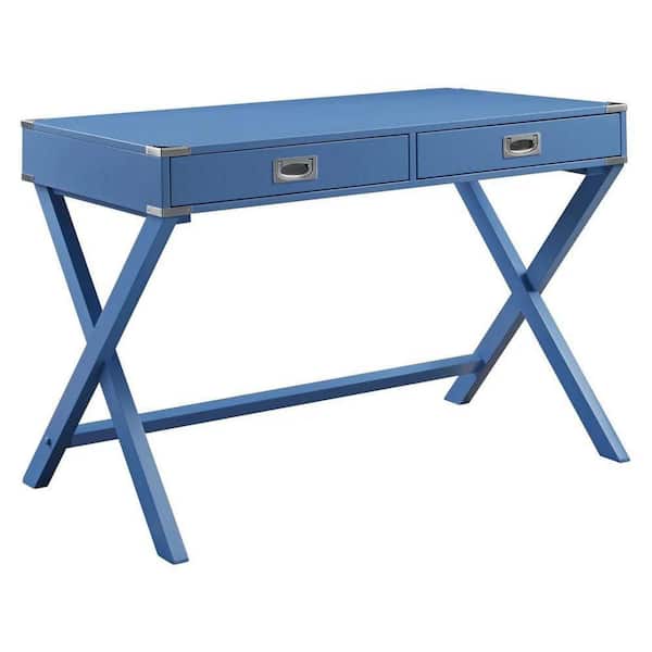 Benjara Scott 42 in. Blue Rectangular Wooden Top Console Sideboard Desk with 2 Drawers