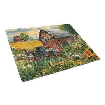 Sunflower Country Paradise Barn Tempered Glass Large Heat Resistant Cutting Board