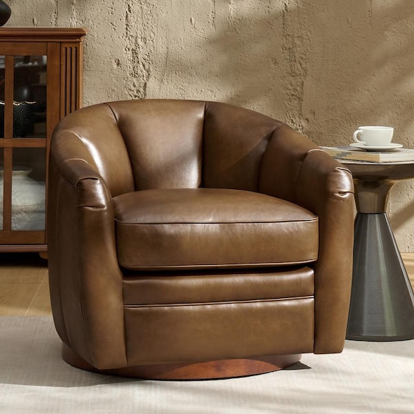 JAYDEN CREATION Piana Camel Genuine Leather Accent Chair with Swivel