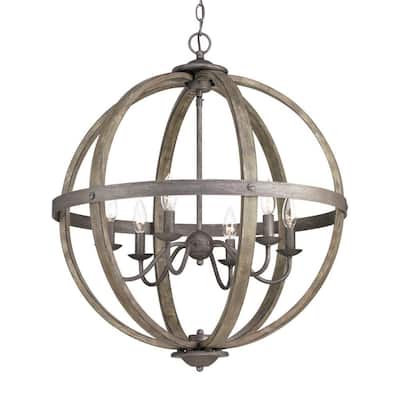 Progress Lighting Keowee Collection 19 88 In 4 Light Artisan Iron Orb Chandelier With Elm Wood Accents P400128 148 4 Light Artisan Iron Orb Chandelier, Round Pendant Light Fixture Home Depot