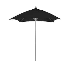 6 ft. Grey Woodgrain Aluminum Commercial Market Patio Umbrella Fiberglass Ribs and Push Lift in Black Sunbrella
