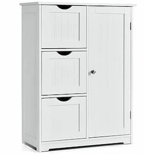 24 in. W x 12 in. D x 32 in. H White Bathroom Floor Linen Cabinet with 3-Drawers and 1 Cupboard
