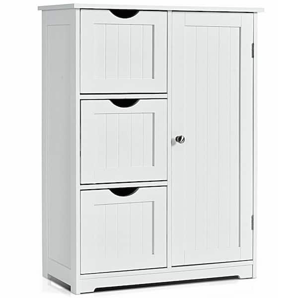 ANGELES HOME 24 in. W x 12 in. D x 32 in. H White Bathroom Floor Linen Cabinet with 3-Drawers and 1 Cupboard