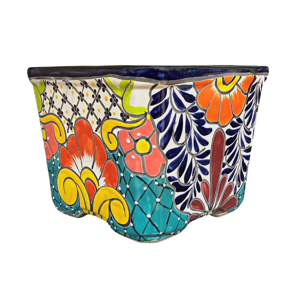 Large Square 9.5 in. H x 11 in. W Talavera Ceramic Indoor Planter