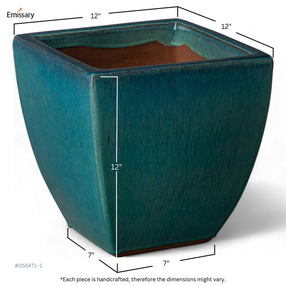 Teal Square Ceramic Planter for Indoor/Outdoor Use, 12" x 12"