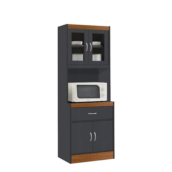Details about   Hodedah Kitchen Cabinet 1 Drawer and Space for Microwave in Chocolate-Grey Wood 