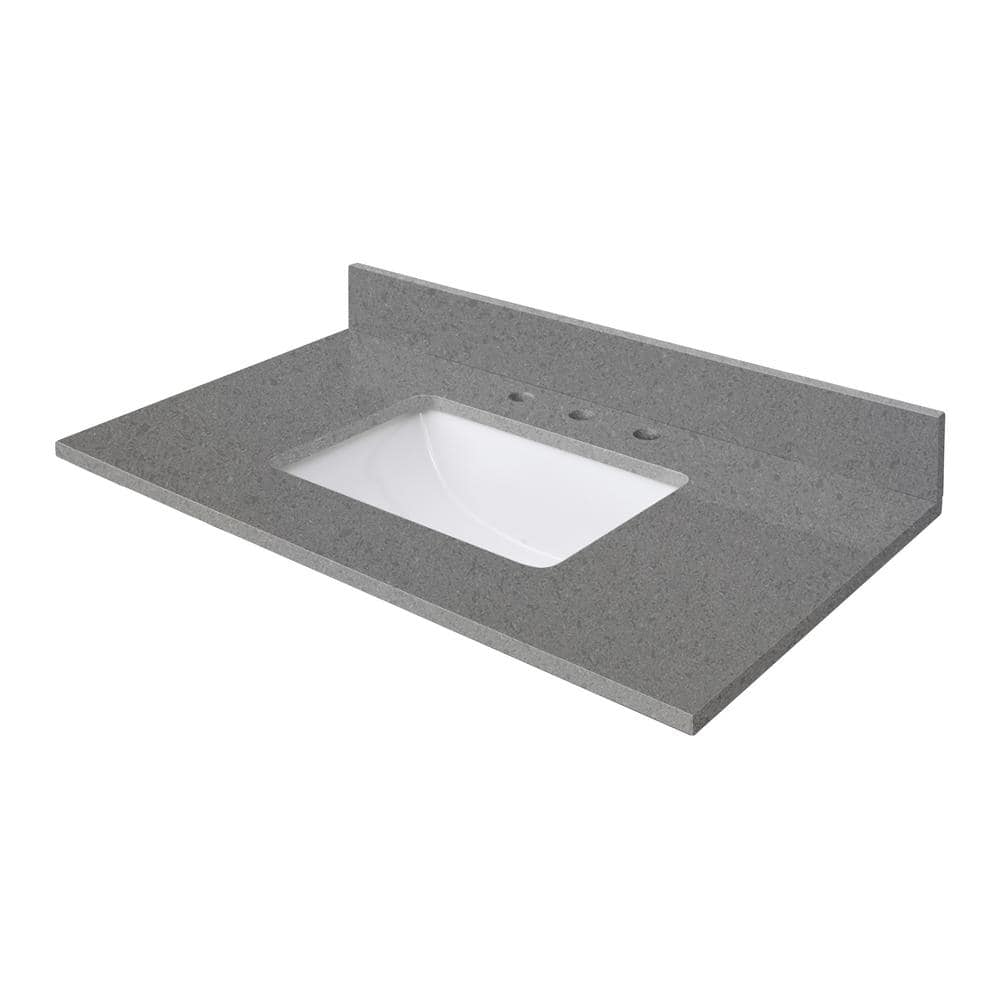 37'' Matte Gray Quartz Single Bathroom Vanity Top with Sink