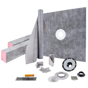 Shower Kit Tray 48 x 48 in. Shower Curb Overlay with 4 in. PVC Central Bonding Flange Polyethylene Shower Pan Liner