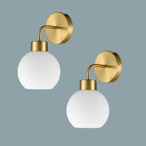 4.14 in. 2-Light Gold Vanity Light with Frosted Glass Shade