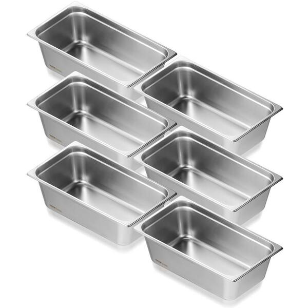 Hotel Pans, 21.3 qt. Full Size Anti-Jam Steam Pan, 0.mm Thick Stainless Steel Restaurant Steam Table Pan 6 in. (6-Pack)