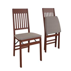 Mission Back Solid Wood Folding Chair with Fabric Padded Seat, Walnut, 2-Pack