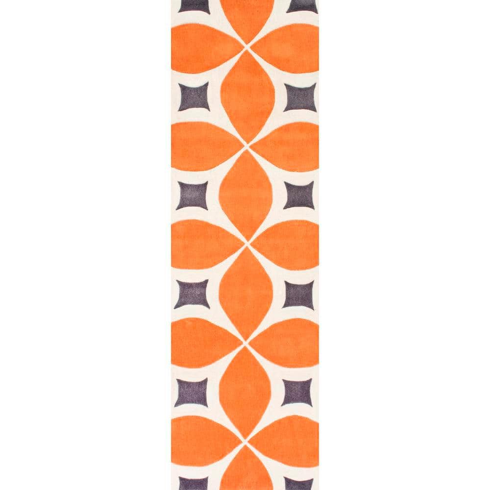 Handmade Tufted Deep Orange Synthetic Runner Rug, 32x6 in