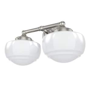 Saddle Creek 16.25 in. 2-Light Brushed Nickel Vanity Light with Cased White Glass Shades
