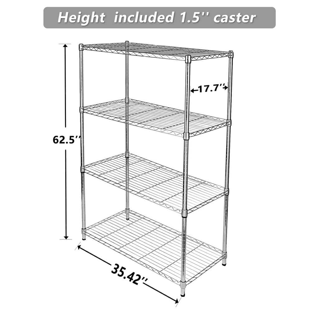 Silver 4-Tier Adjustable Steel Wire Shelving Unit with Wheels
