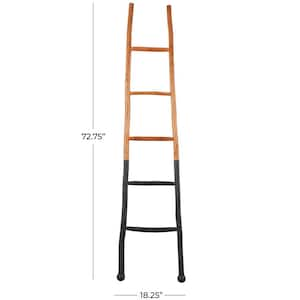 73 in. Tall Brown Handmade Wood 2-Toned Slanted Ladder with Wider Base and Ball Feet