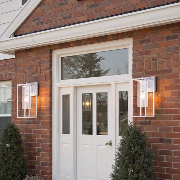 15.7 in. White Outdoor Hardwired Wall Lantern Scone with No Bulbs Included