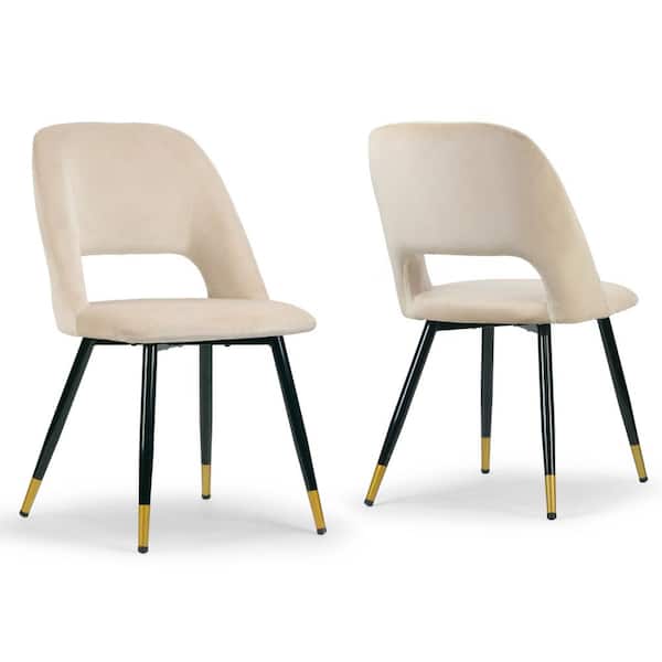 Glamour Home Ania Beige Velvet with Golden Accented Metal Legs Dining Chair (Set of 2)