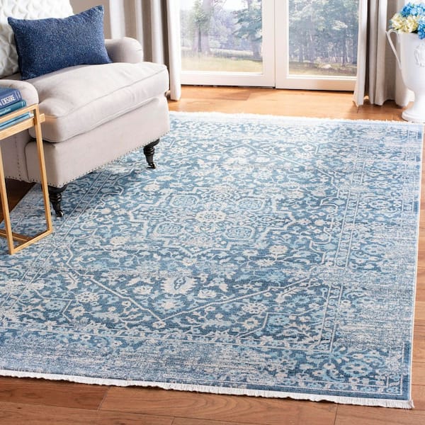 Vintage Persian 3 ft. x 4 ft. Blue/Ivory Distressed Ornate Area Rug