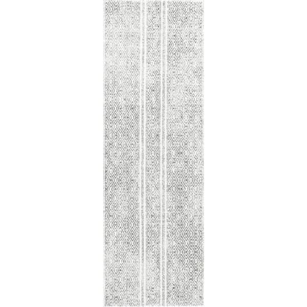 nuLOOM Sarina Tribal Diamond Striped Gray 2 ft. 8 in. x 8 ft. Runner Rug