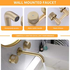 2-Handle Wall Mounted Bathroom Faucet Roman Tub Faucet in. Brushed Gold