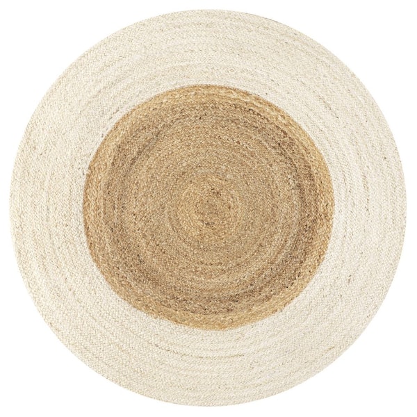 Oceana Two-Tone Boho Jute Circle Cream/Natural 4 ft. Round Area Rug