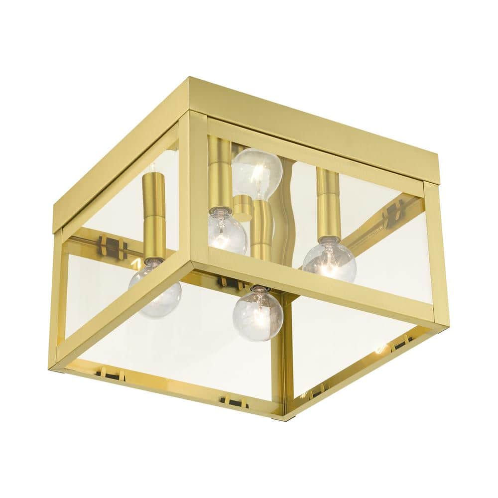 Elegant Satin Brass 4-Light Flush Mount with Clear Glass