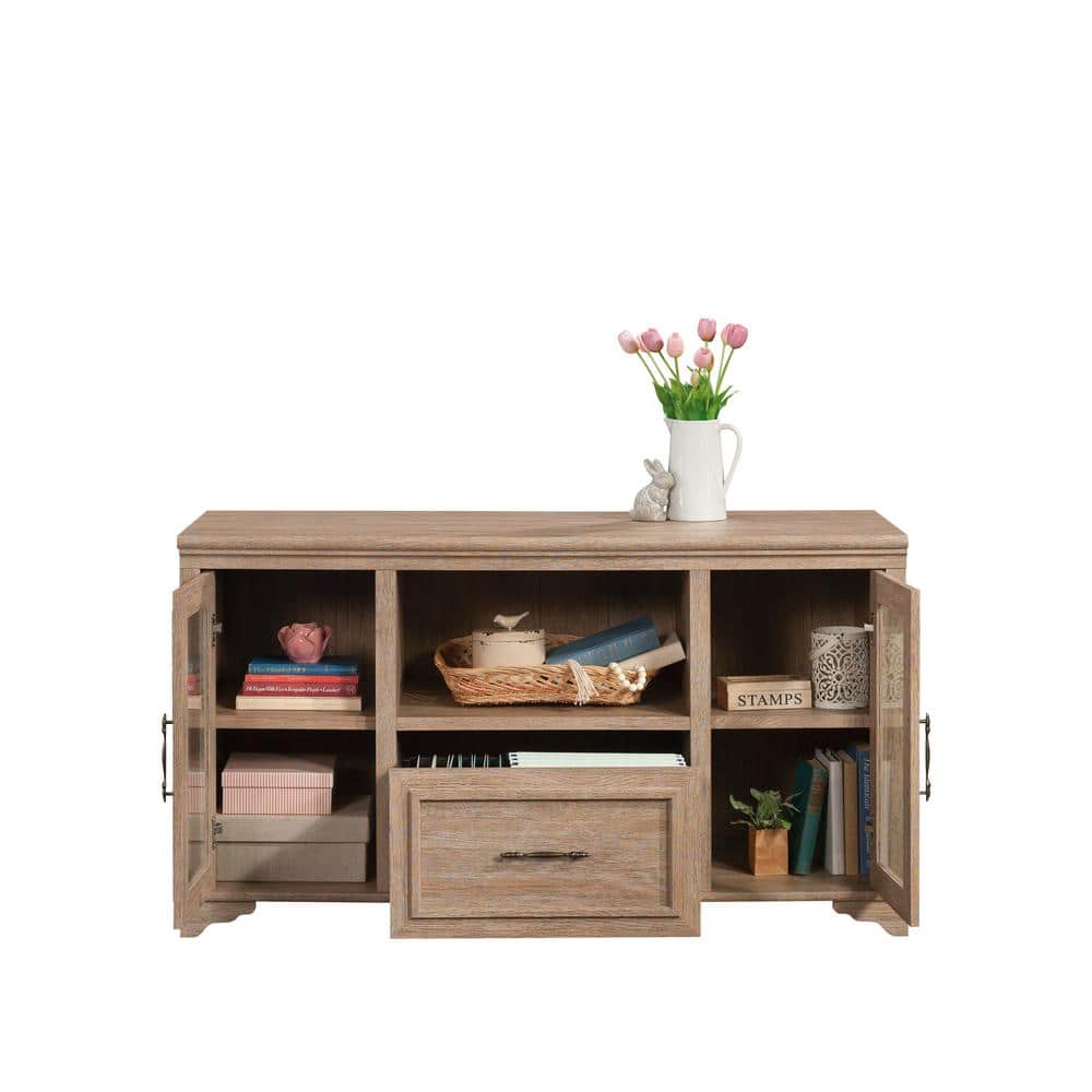 Brushed Oak 54" Wood Credenza with Drawer and Filing Cabinet