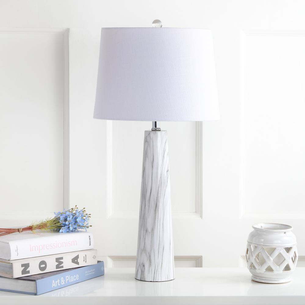 Elegant Bradley 29" White/Black Faux Marble Resin Table Lamp