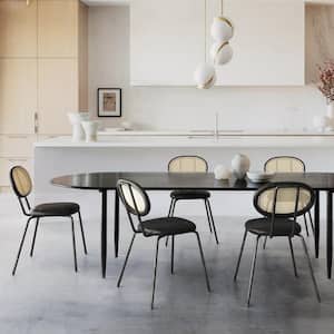 18 in. Tall Black Rattan Velvet Dining Chairs (Set of 4)
