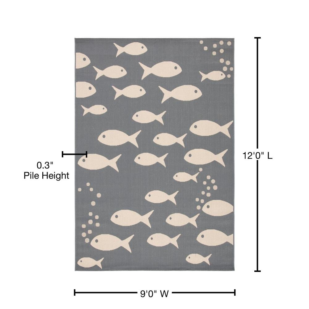 Dark Grey and Beige Rectangular 9' x 12' Synthetic Outdoor Rug