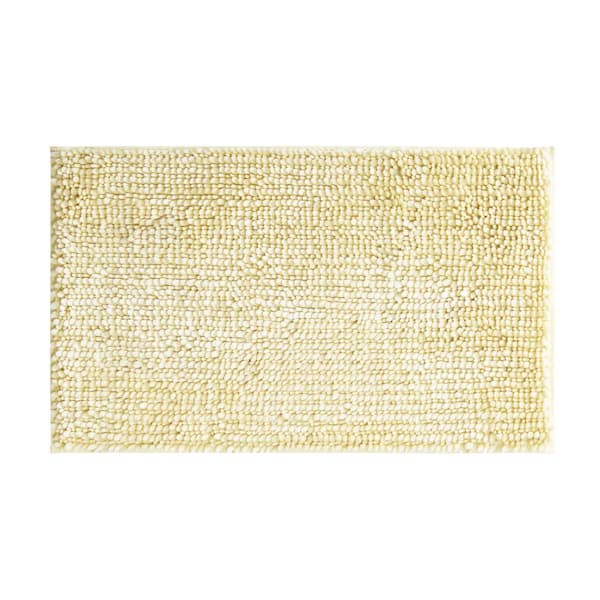Laura Ashley Butter Chenille Non-Slip Yellow 17 in. x 24 in. Polyester Bath Mat