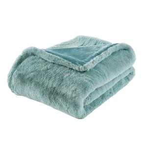 Piper Blue Faux Rabbit Fur Throw Blanket