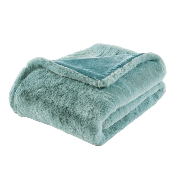 Home Decorators Collection Piper Blue Faux Rabbit Fur Throw Blanket