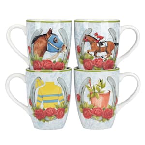 Derby Day at the Races 20 oz. Mulit-Colored Earthenware Beverage Mugs (Set of 4)