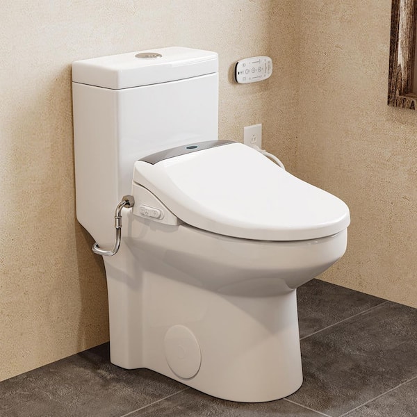 10 in. Rough-In Round Bidet Toilet Combo 0.8/1.28 GPF in White with Heated Seat, Warm Air Dryer, Front/Rear Wash, Light