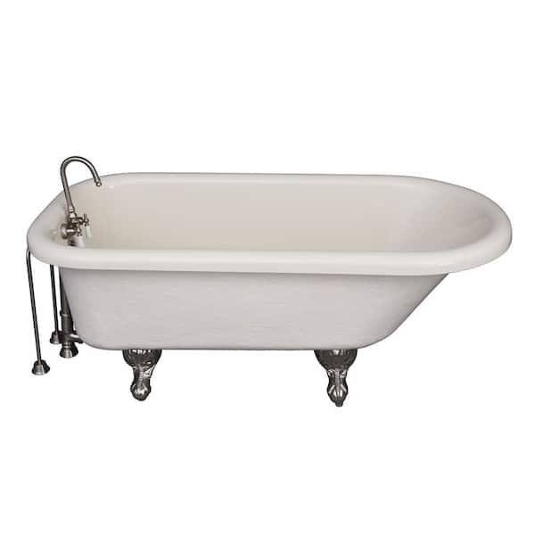 Barclay Products 5 ft. Acrylic Ball and Claw Feet Roll Top Tub in Bisque with Brushed Nickel Accessories