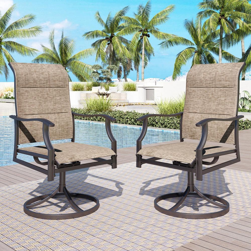 PHI VILLA Black Swivel Padded Textilene Metal Outdoor Dining Chair