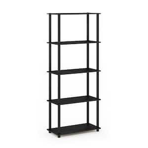 57.4 in. Tall Americano/Black 5-Shelves Etagere Bookcases