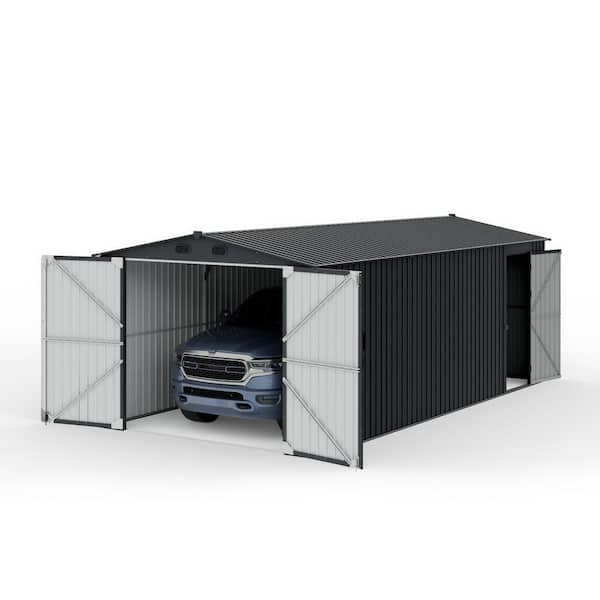 10 ft. W x 20 ft. D Outdoor Storage Shed, Multi-Purpose Metal Shed Carport with Duble Lockable Doors, Dark Grey