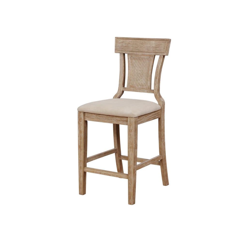 Maxwell 26 in. Rustic Brown Washed High Back Wood Counter Stool with Fabric