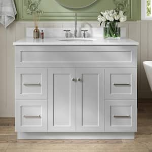 Hamlet 43 in. W x 22 in. D x 35.25 in. H Bath Vanity in Grey with Carrara White Marble Vanity Top