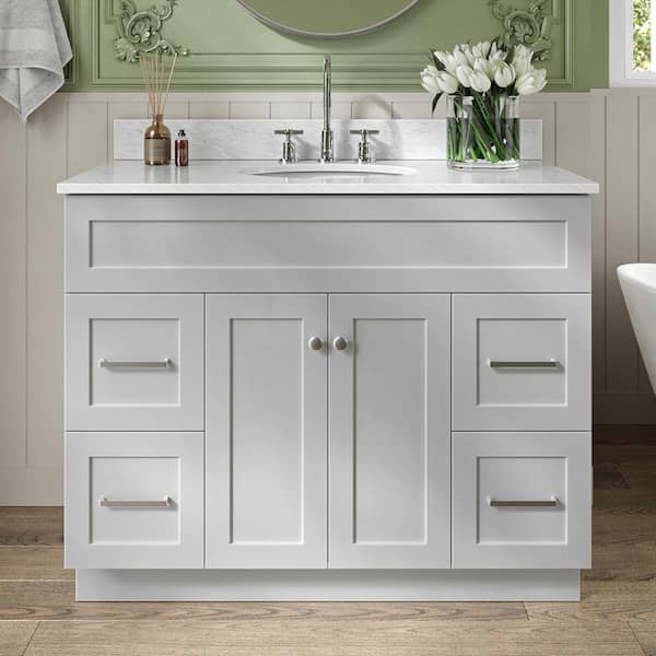 ARIEL Hamlet 43 in. W x 22 in. D x 35.25 in. H Bath Vanity in Grey with Carrara White Marble Vanity Top
