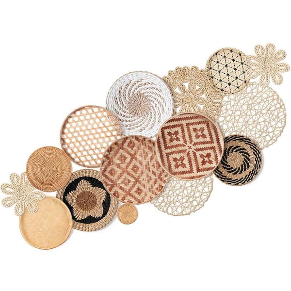 Brown 13 in. x 13 in. Bamboo Decorative Basket Set of 15