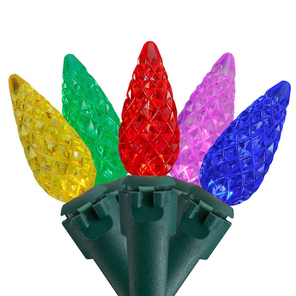 200 Count Multi-Color LED Faceted C6 Christmas Lights-Green Wire