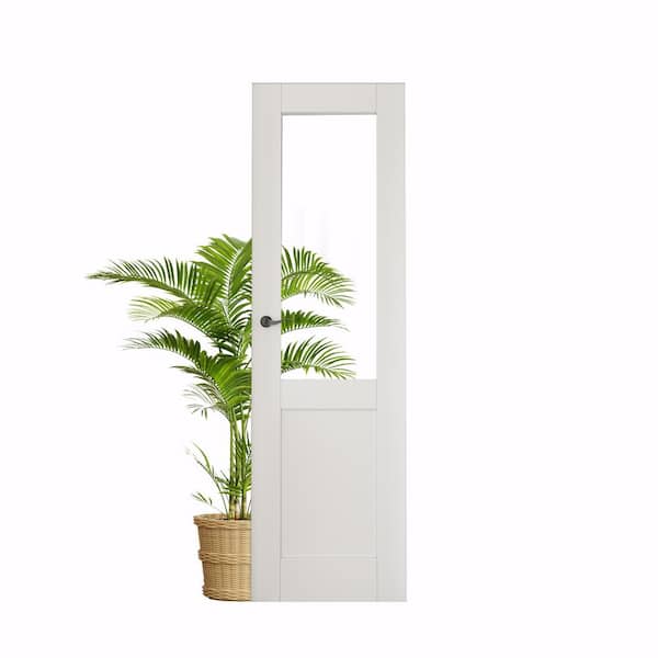 ARK DESIGN 24 in. x 80 in. 1/2 Lite Tempered Clear Glass White Primed Solid Core MDF Interior Door Slab
