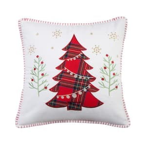 Thatch Home Spencer Plaid Multi-Color Christmas Tree Applique 18 in. x 18 in. Throw Pillow