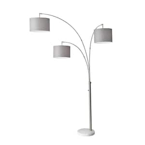 74 in. Silver 3 Light 1-Way (On/Off) Tree Floor Lamp for Liviing Room with Cotton Round Shade