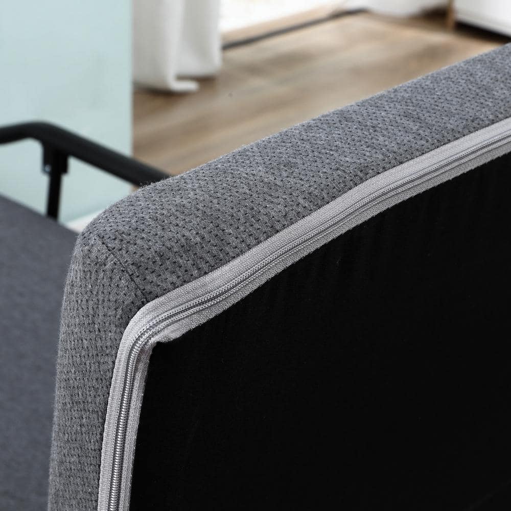 Dark Grey Metal Frame Rollaway Guest Bed with Upholstered Headboard