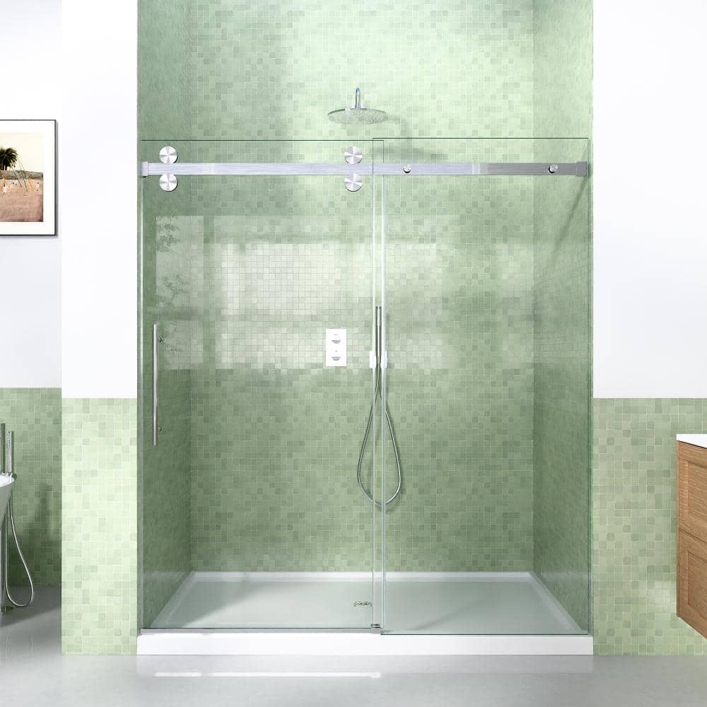 "60 in. W x 72 in. H Sliding Frameless Shower Door in Brushed Nickel with 5/16"""" (8mm) SGCC Clear Tempered Glass" price history on PriceWatchPro